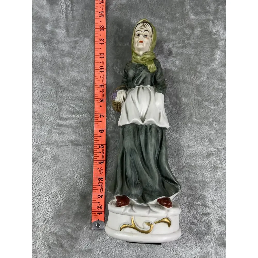 Vintage Porcelain Grandmother Woman Figurine Basket Folk Art Decor Hand Painted